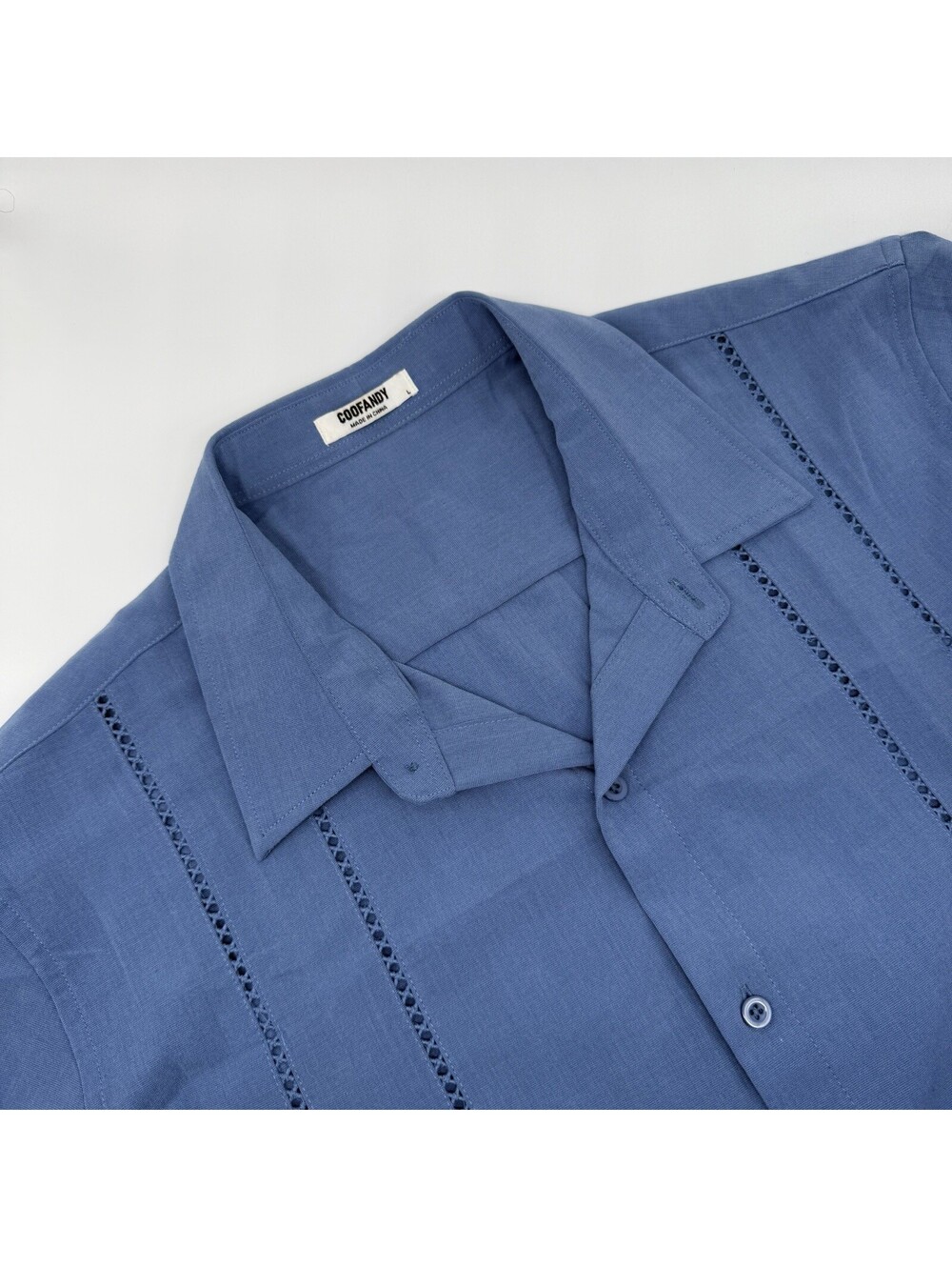 COOFANDY Men's Blue Cuban Guayabera Shirt L